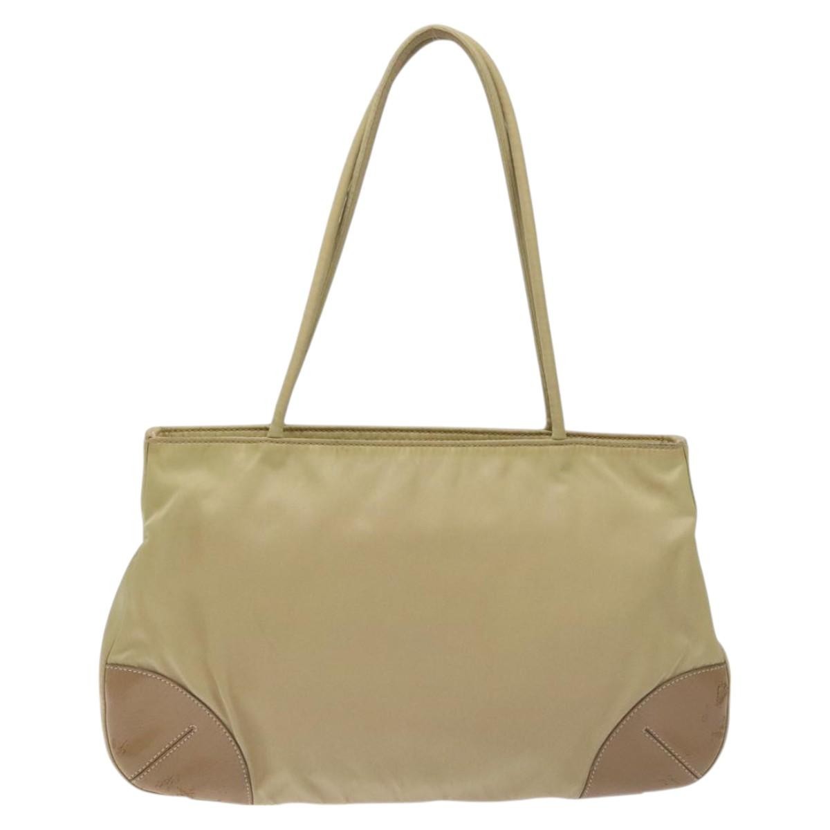 Prada PRADA Tote Bag Nylon Leather Beige Silver Authentic 129939