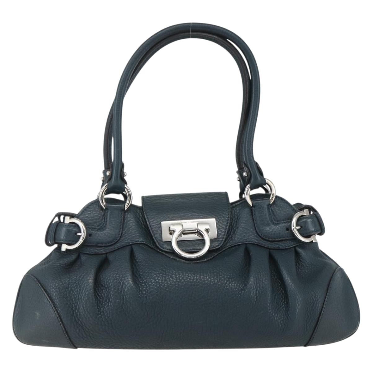 Salvatore Ferragamo Salvatore Ferragamo Gancini Hand Bag Leather Green Silver Authentic 157002
