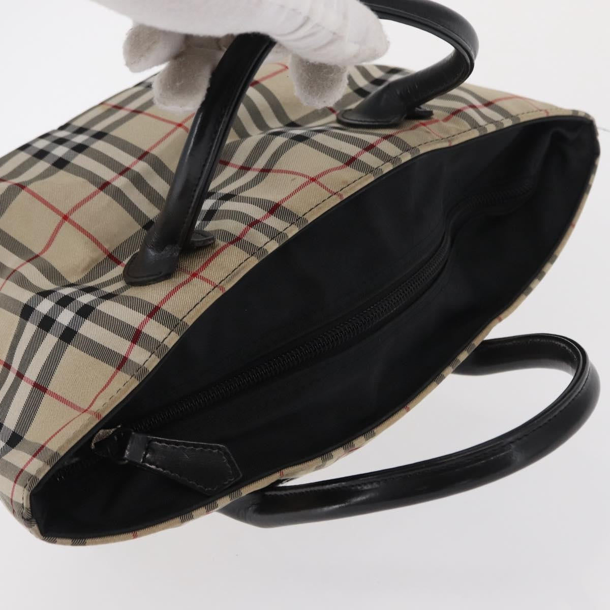 Burberry BURBERRY Nova Check Blue Label Hand Bag Nylon Beige Silver Authentic 169408