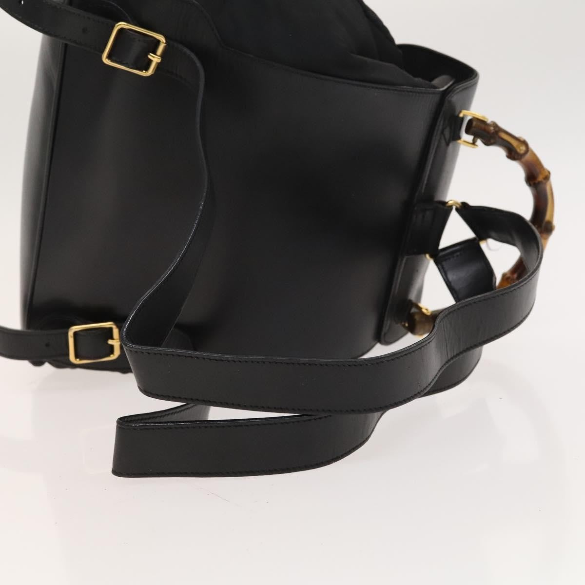 Gucci GUCCI Bamboo Backpack Leather Black Authentic th5812 Bag