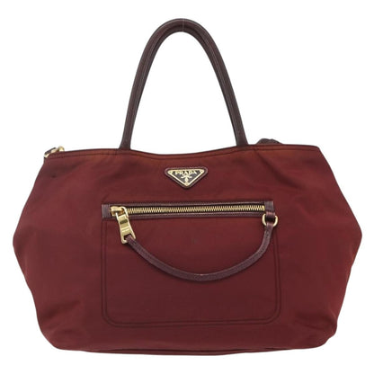 Prada PRADA Hand Bag Nylon 2way Bordeaux Gold Authentic 163074