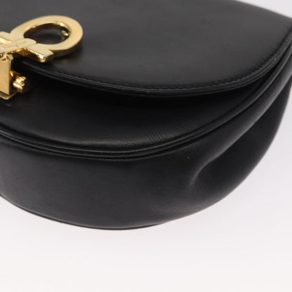 Salvatore Ferragamo Salvatore Ferragamo Chain Gancini Shoulder Bag Leather Black Gold Authentic 161032