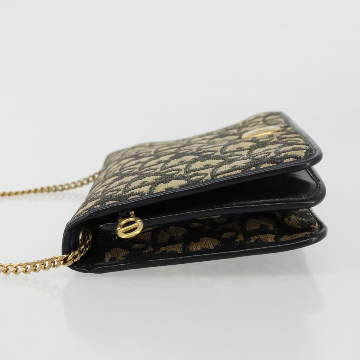 Dior Christian Dior Trotter Canvas Chain Shoulder Bag Navy Gold Authentic fm5340