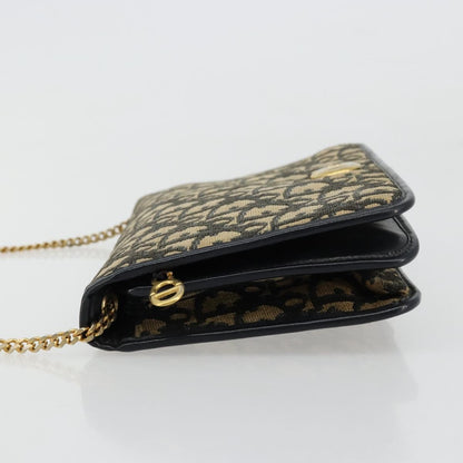 Dior Christian Dior Trotter Canvas Chain Shoulder Bag Navy Gold Authentic fm5340