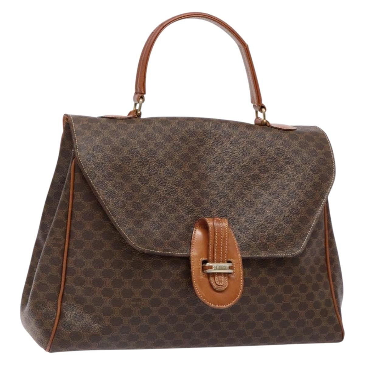 Celine CELINE Macadam Canvas Hand Bag PVC Leather Brown Gold Authentic bs28733