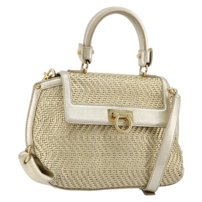 Salvatore Ferragamo Salvatore Ferragamo Sofia Gancini Hand Bag Leather 2way Gold Authentic 179912A