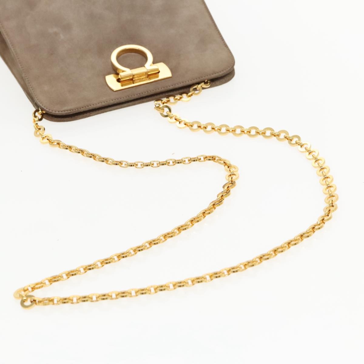 Salvatore Ferragamo Salvatore Ferragamo Gancini Chain Shoulder Bag Suede Gray Gold Authentic 96186