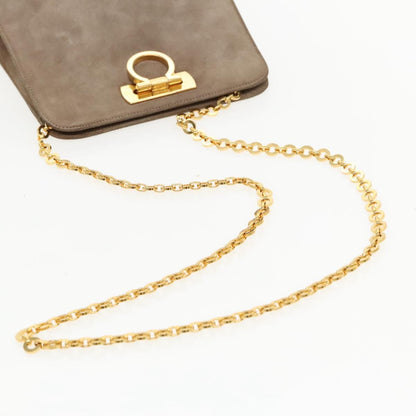 Salvatore Ferragamo Salvatore Ferragamo Gancini Chain Shoulder Bag Suede Gray Gold Authentic 96186