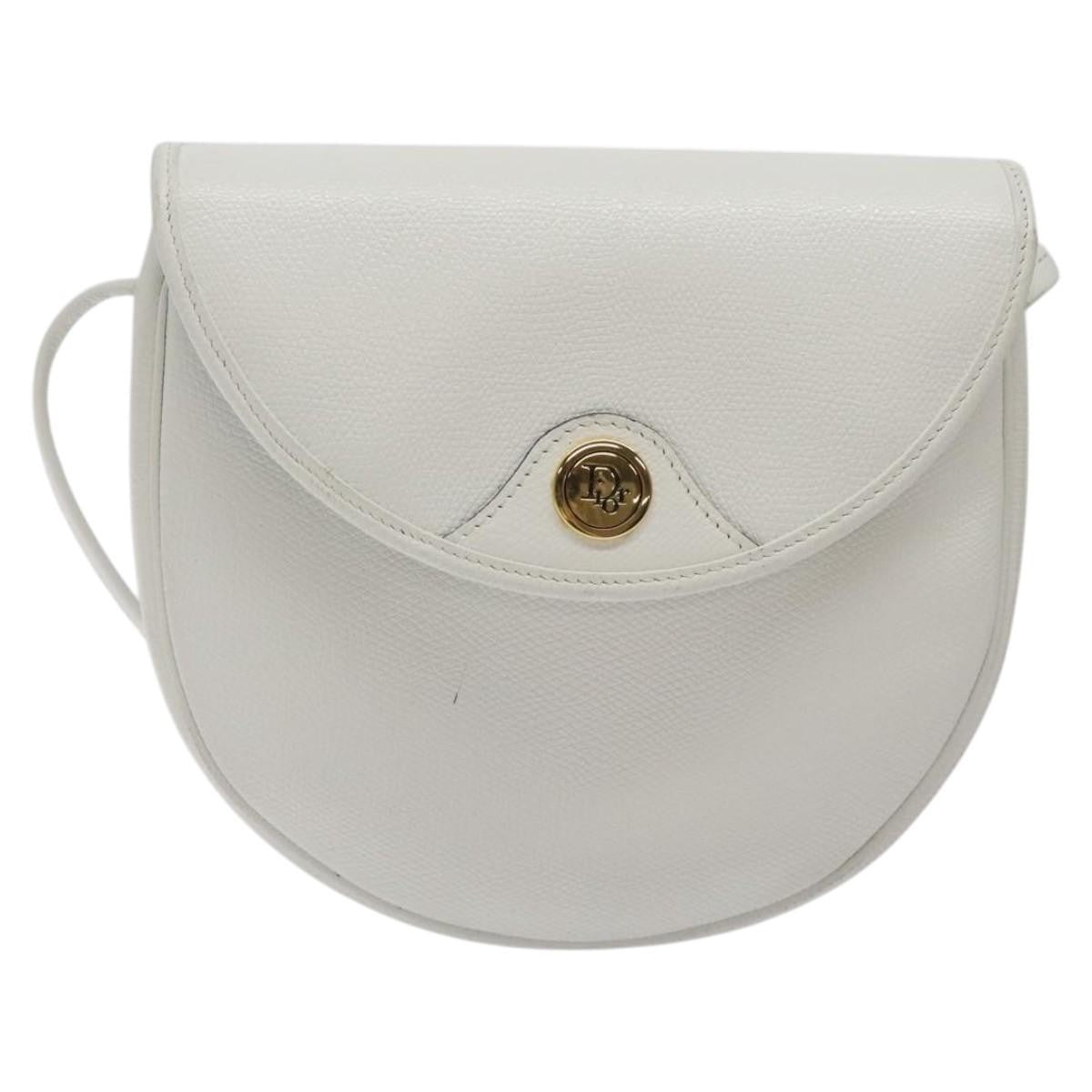 Dior Christian Dior Shoulder Bag Leather White Gold Authentic BA1797