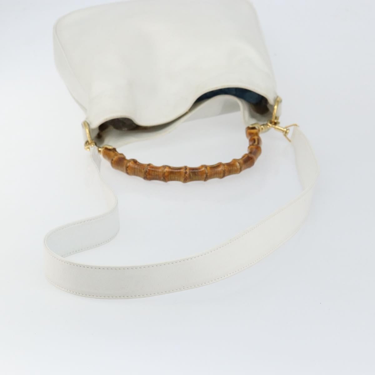 Gucci GUCCI Bamboo Hand Bag Leather 2way White Gold 001 3754 1638 Authentic 145811