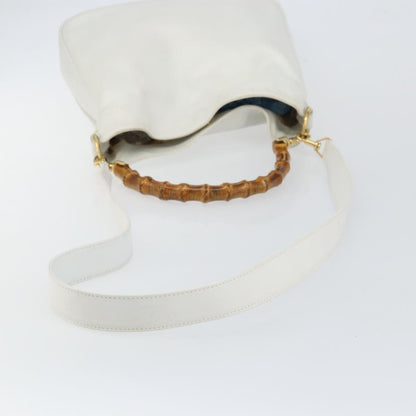 Gucci GUCCI Bamboo Hand Bag Leather 2way White Gold 001 3754 1638 Authentic 145811
