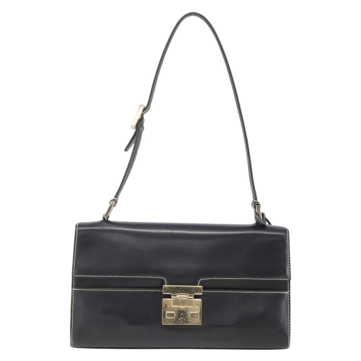 Gucci GUCCI Shoulder Bag Leather Black Gold 001 4214 Authentic 148566