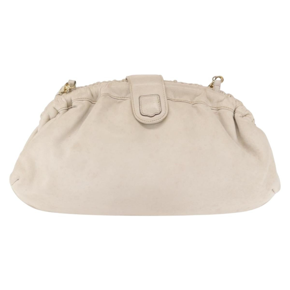 Celine CELINE Shoulder Bag Leather White Gold Authentic 162034