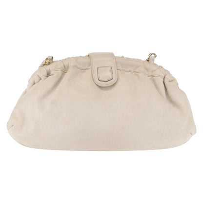 Celine CELINE Shoulder Bag Leather White Gold Authentic 162034