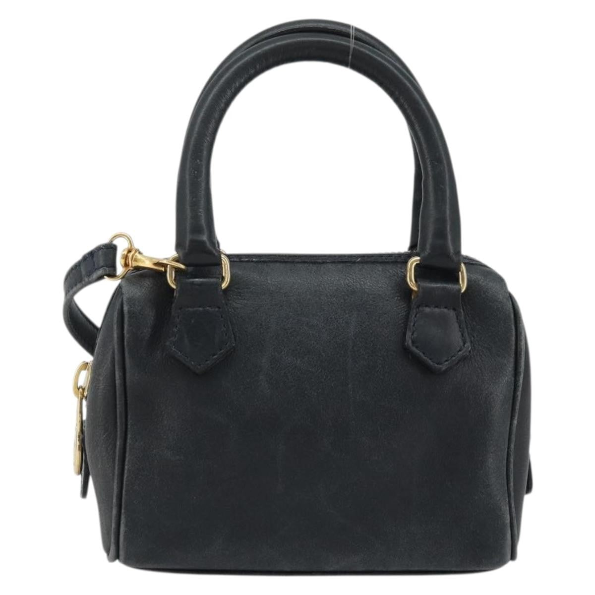 Celine CELINE Hand Bag Leather 2way Gold Navy Authentic am11231A
