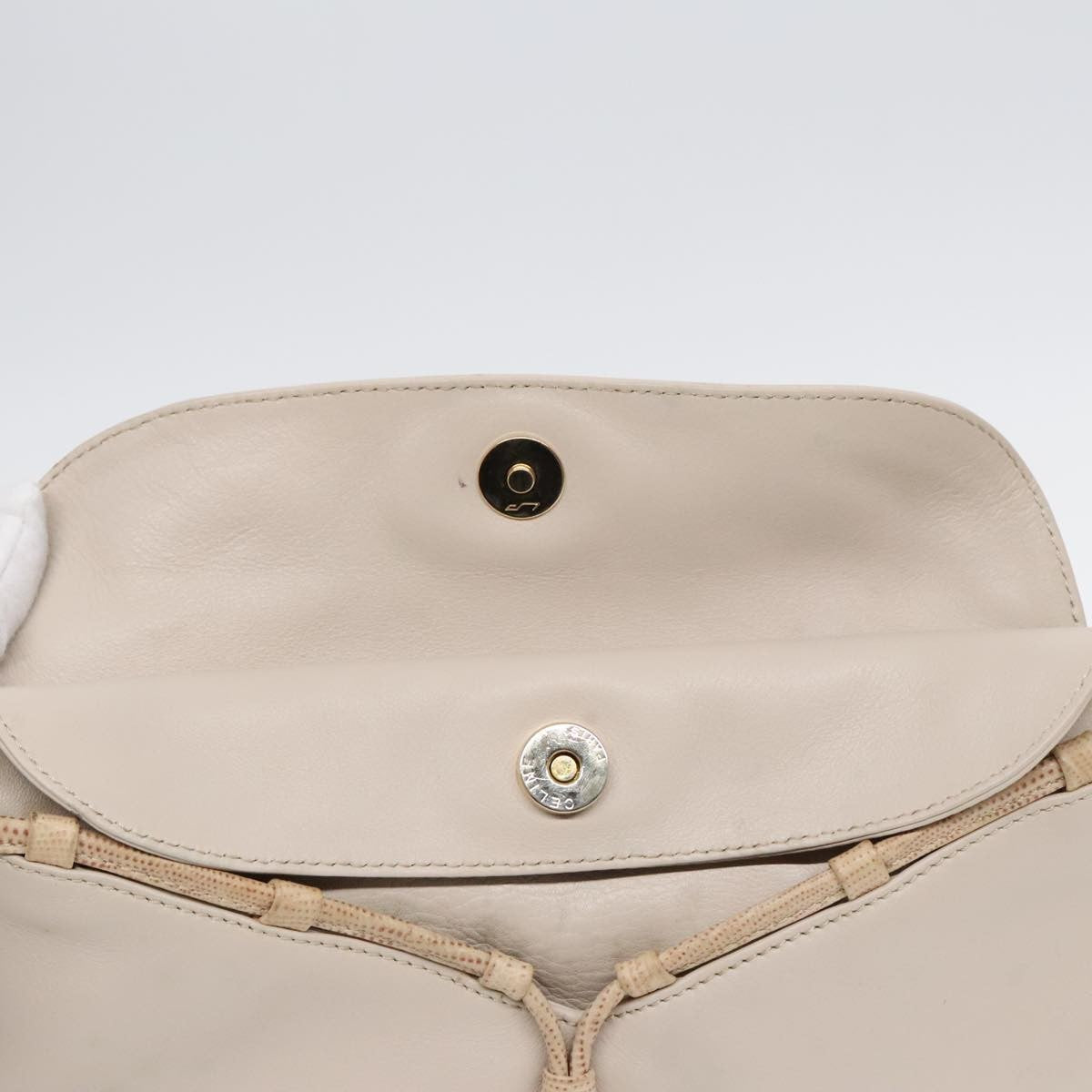 Celine CELINE Horse Carriage Shoulder Bag Leather Beige Gold Authentic 90216