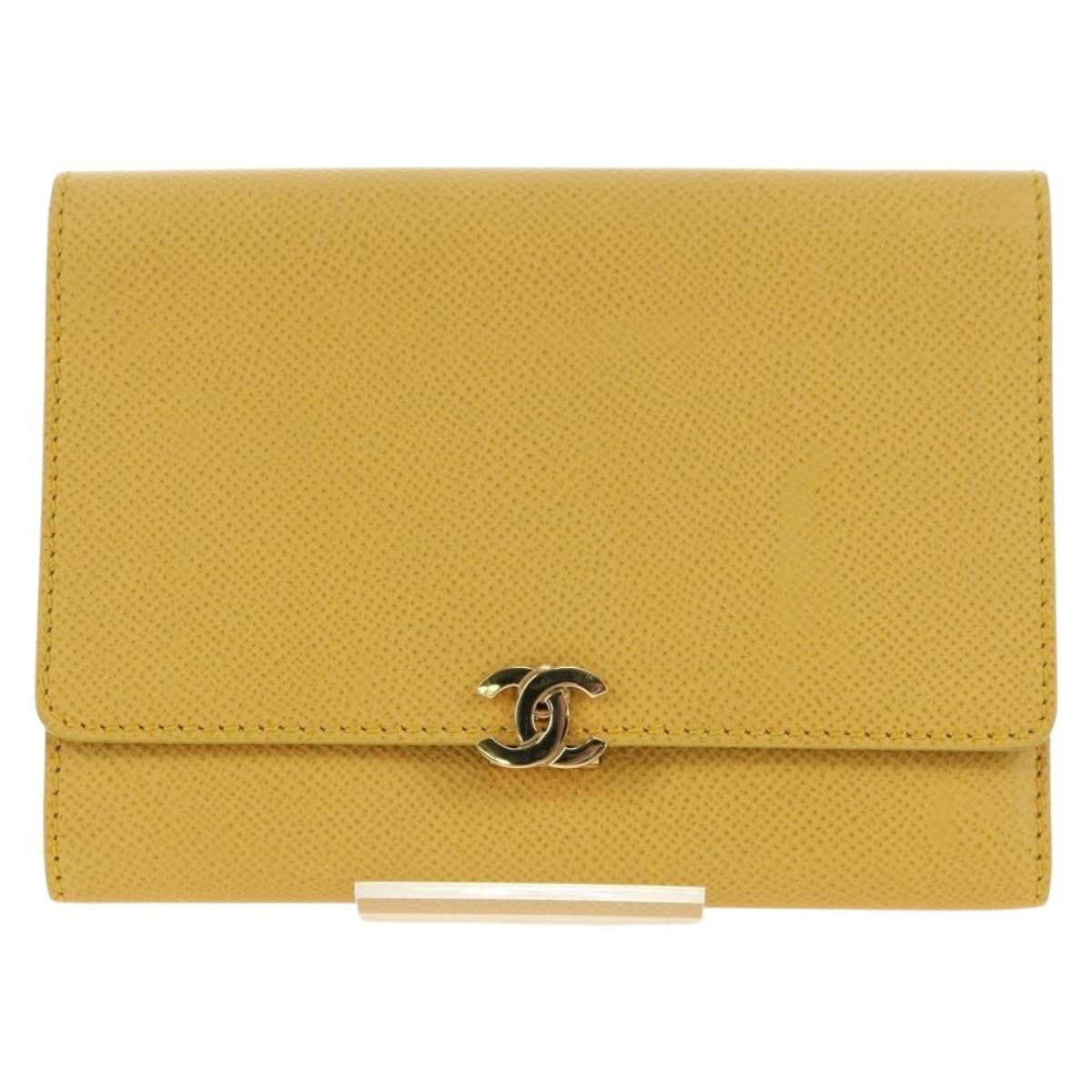 Chanel CHANEL Wallet Grained Calf Skin Yellow Gold CC Authentic 180395M Bag