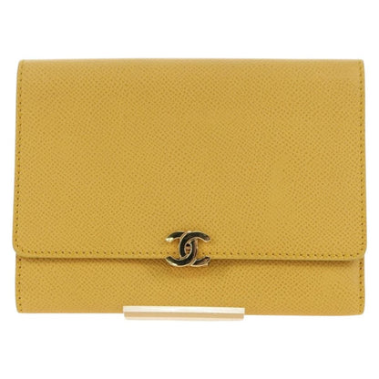 Chanel CHANEL Wallet Grained Calf Skin Yellow Gold CC Authentic 180395M Bag