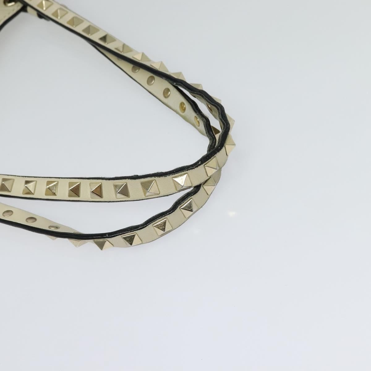Valentino VALENTINO Studs Tote Bag Leather White Gold Authentic BA3903