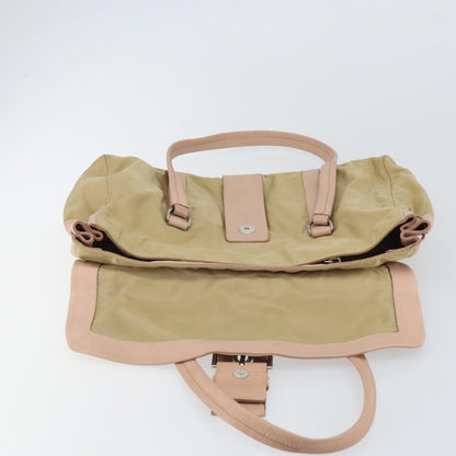 Prada PRADA Tote Bag Nylon Leather Beige Silver Authentic ep12684