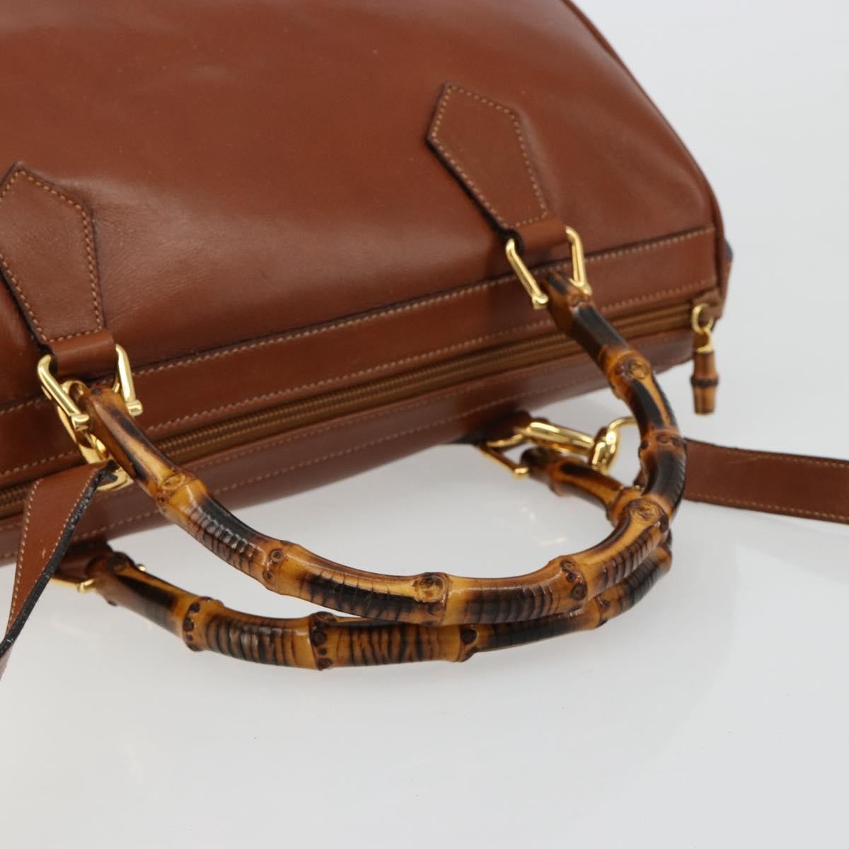 Gucci GUCCI Bamboo Hand Bag Leather 2way Brown Gold 000 122 0293 Authentic 181101