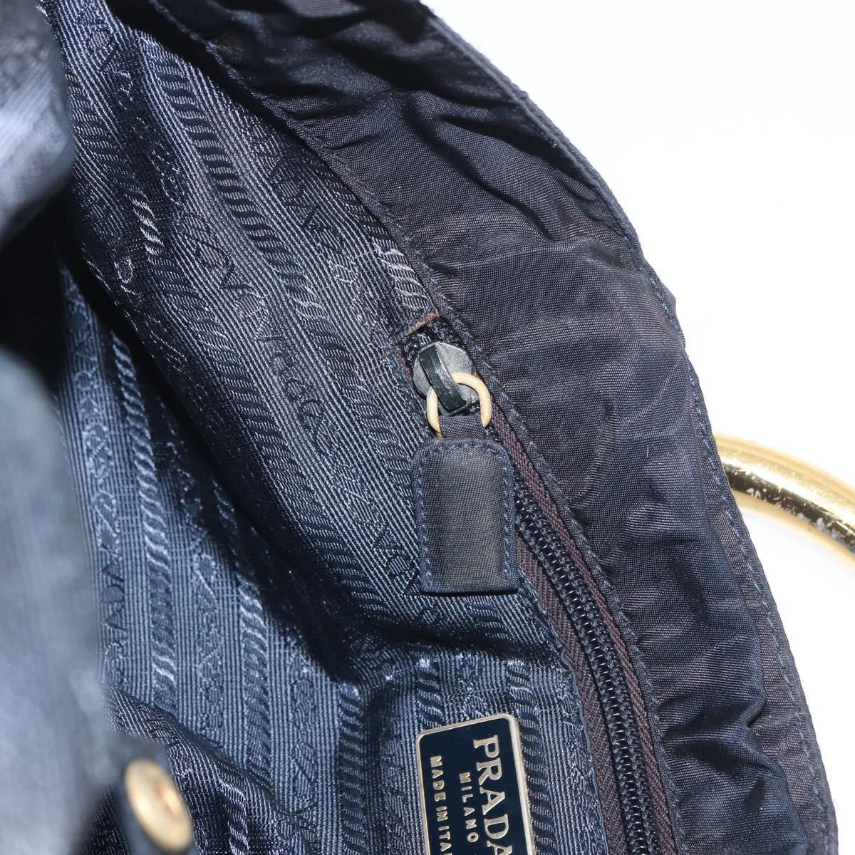 Prada PRADA Metal Handle Hand Bag Nylon Navy Gold Authentic 178739