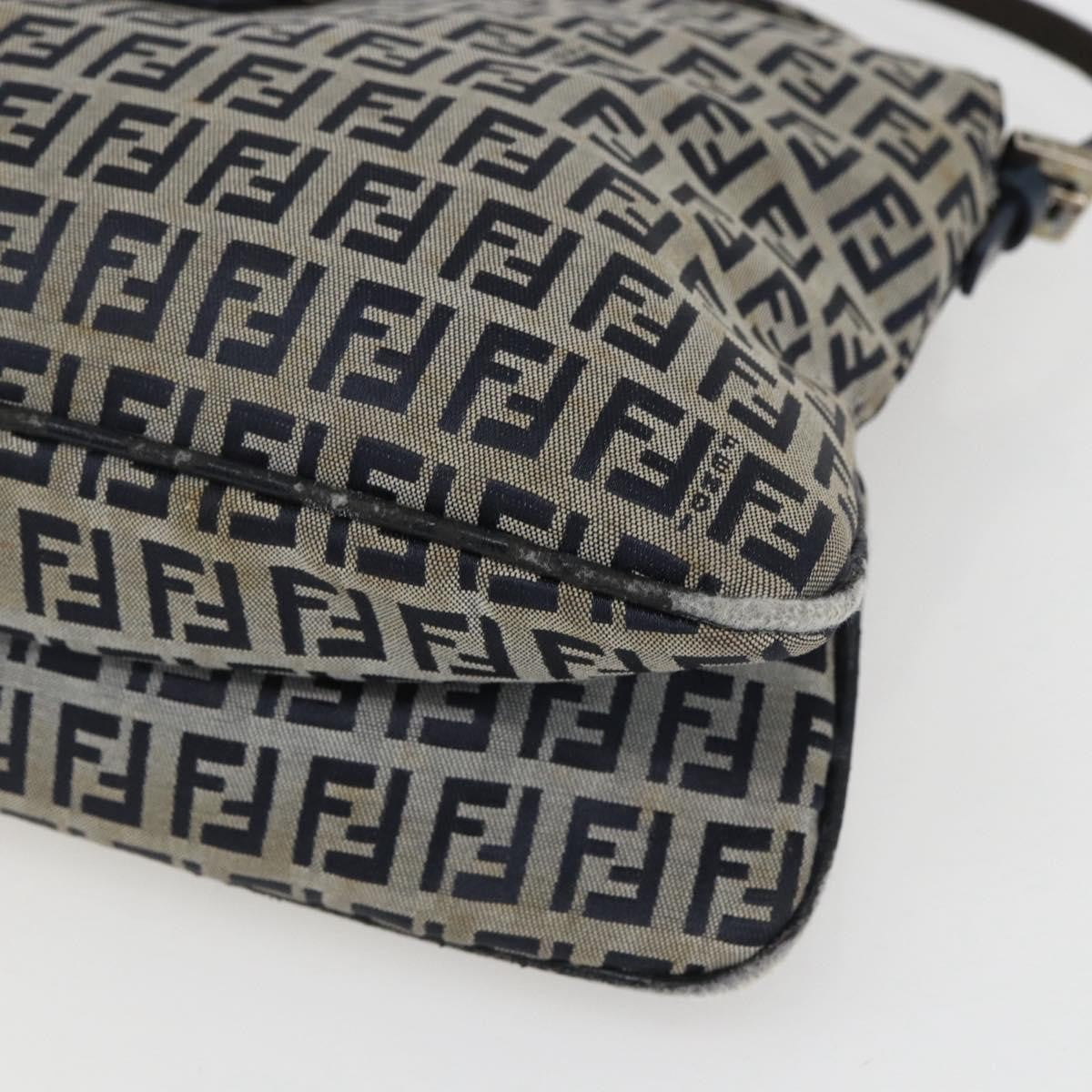 Fendi FENDI Zucchino Canvas Shoulder Bag Navy Silver Authentic 159737