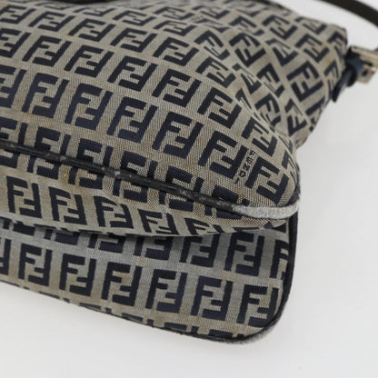 Fendi FENDI Zucchino Canvas Shoulder Bag Navy Silver Authentic 159737