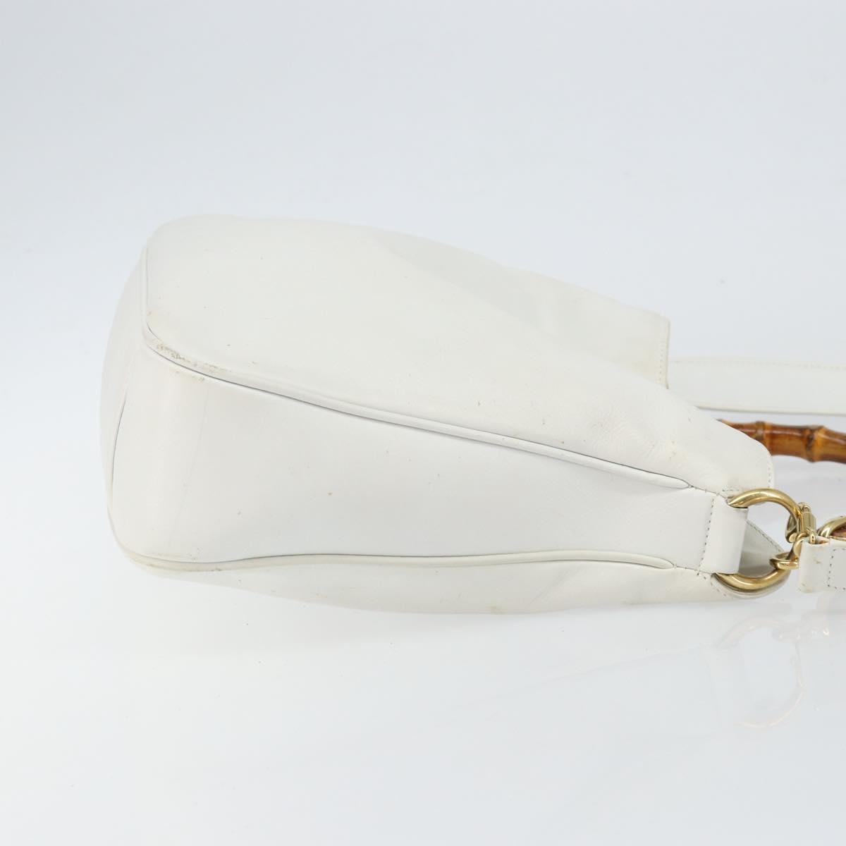 Gucci GUCCI Bamboo Hand Bag Leather 2way White Gold 001 3754 1638 Authentic 145811