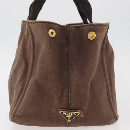 Prada PRADA Canapa MM Hand Bag Canvas Brown Gold Authentic 176198