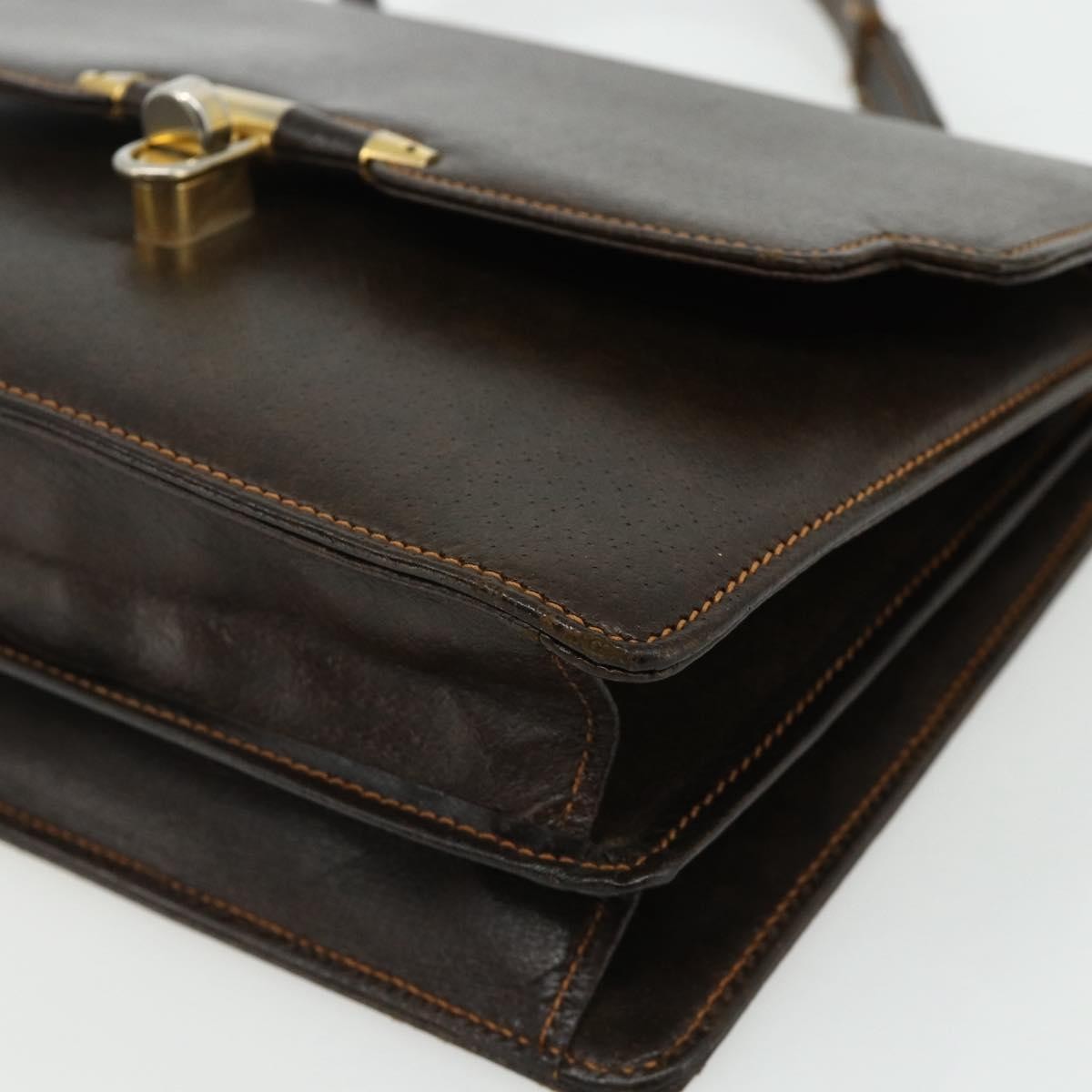 Gucci GUCCI Hand Bag Leather Brown Gold Authentic ep14250