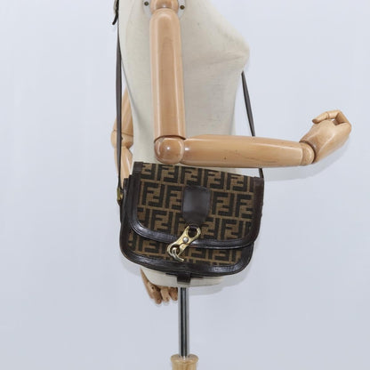 Fendi FENDI Zucca Canvas Shoulder Bag Black Brown Authentic 150285