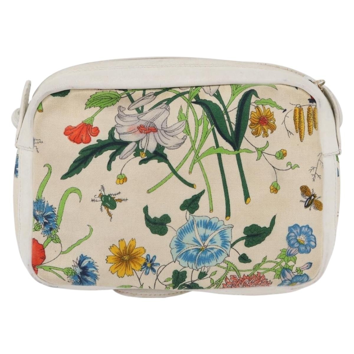 Gucci GUCCI Flora Shoulder Bag Canvas Leather White Gold 007 14 0068 Authentic fm5083