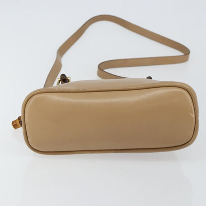Gucci GUCCI Bamboo Hand Bag Leather 2way Beige Gold 007 2865 0231 Authentic 143591