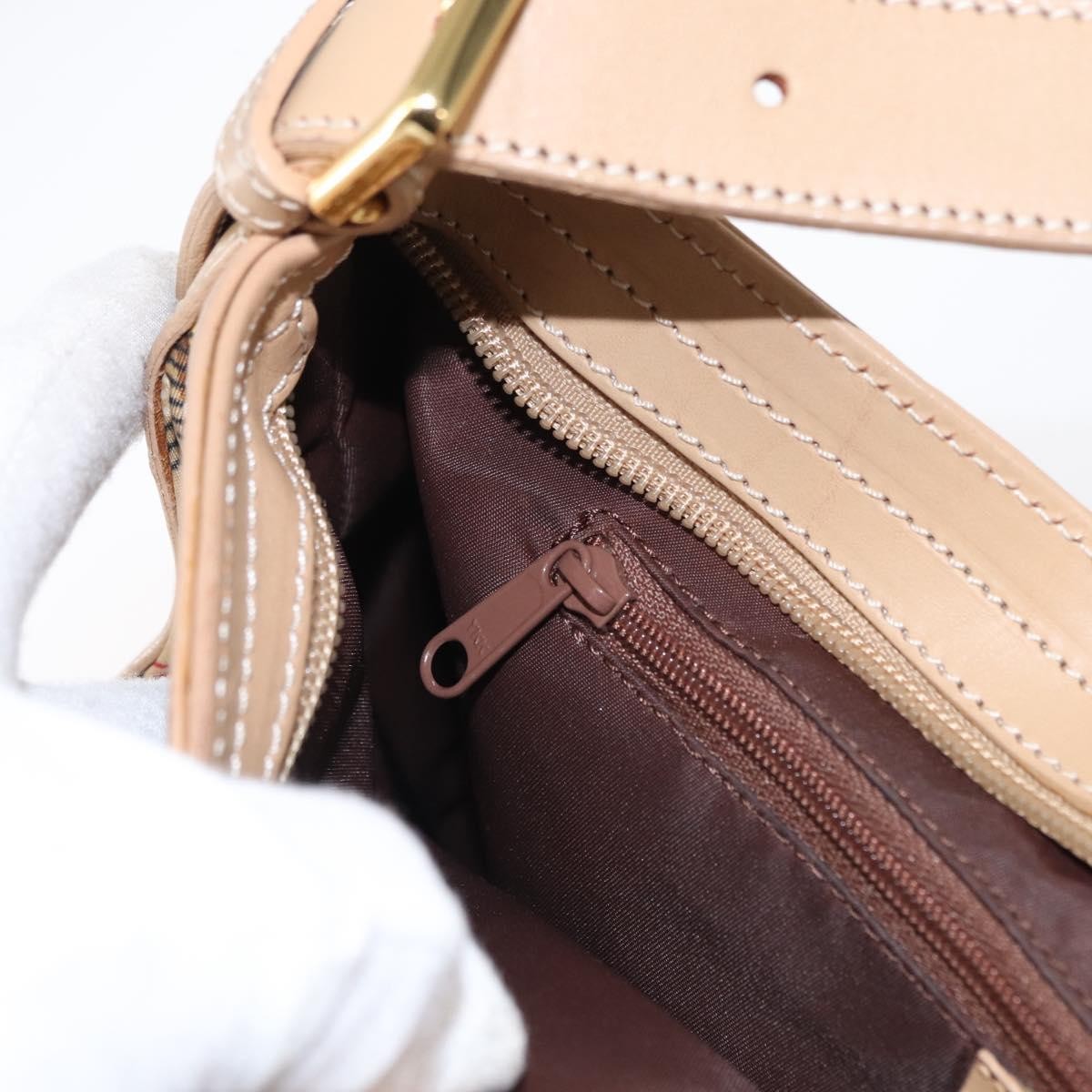 Burberrys Burberrys Nova Check Shoulder Bag Nylon Beige Gold Authentic 153830