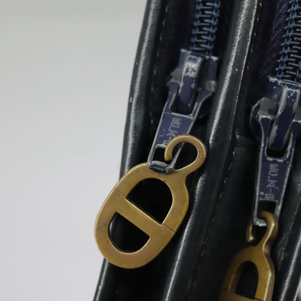 Dior Christian Dior Trotter Canvas Shoulder Bag Navy Gold Authentic 98475