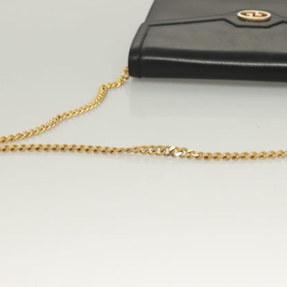 Gucci GUCCI Chain Shoulder Bag Leather Black Gold Authentic ep9431