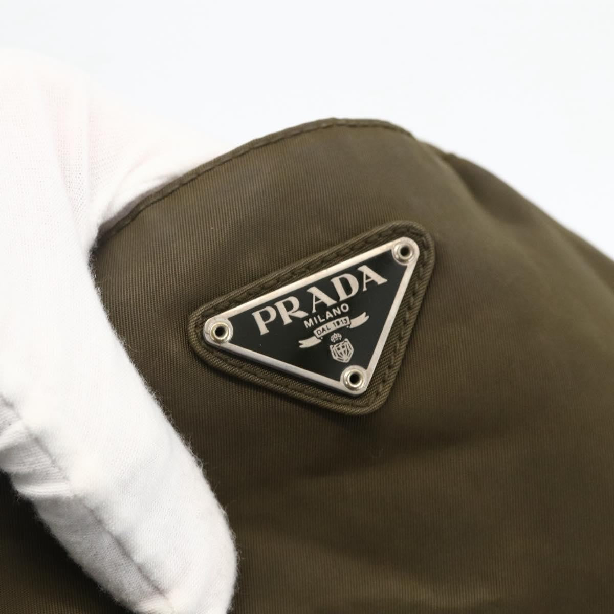 Prada PRADA Hand Bag Nylon Khaki Silver Authentic 175337