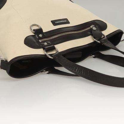 Burberry BURBERRY Tote Bag Canvas Leather White Silver Authentic bs28323