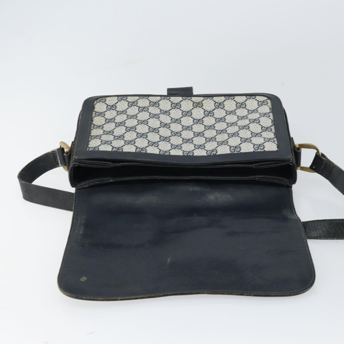 Gucci GUCCI GG Supreme Sherry Line Shoulder Bag PVC Navy Gold Authentic 160298