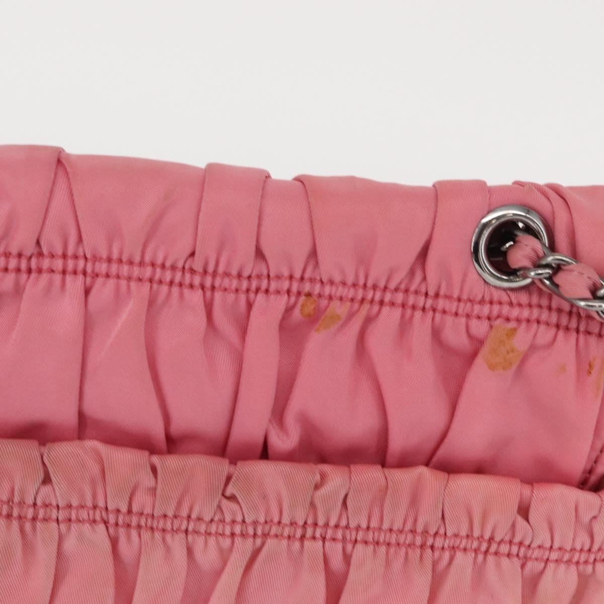 Prada PRADA Gathered Chain Shoulder Bag Nylon Pink Silver Authentic 161419
