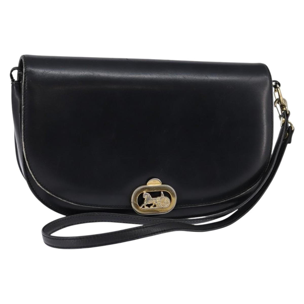 Celine CELINE Horse Carriage Shoulder Bag Leather Navy Gold Authentic BA6372