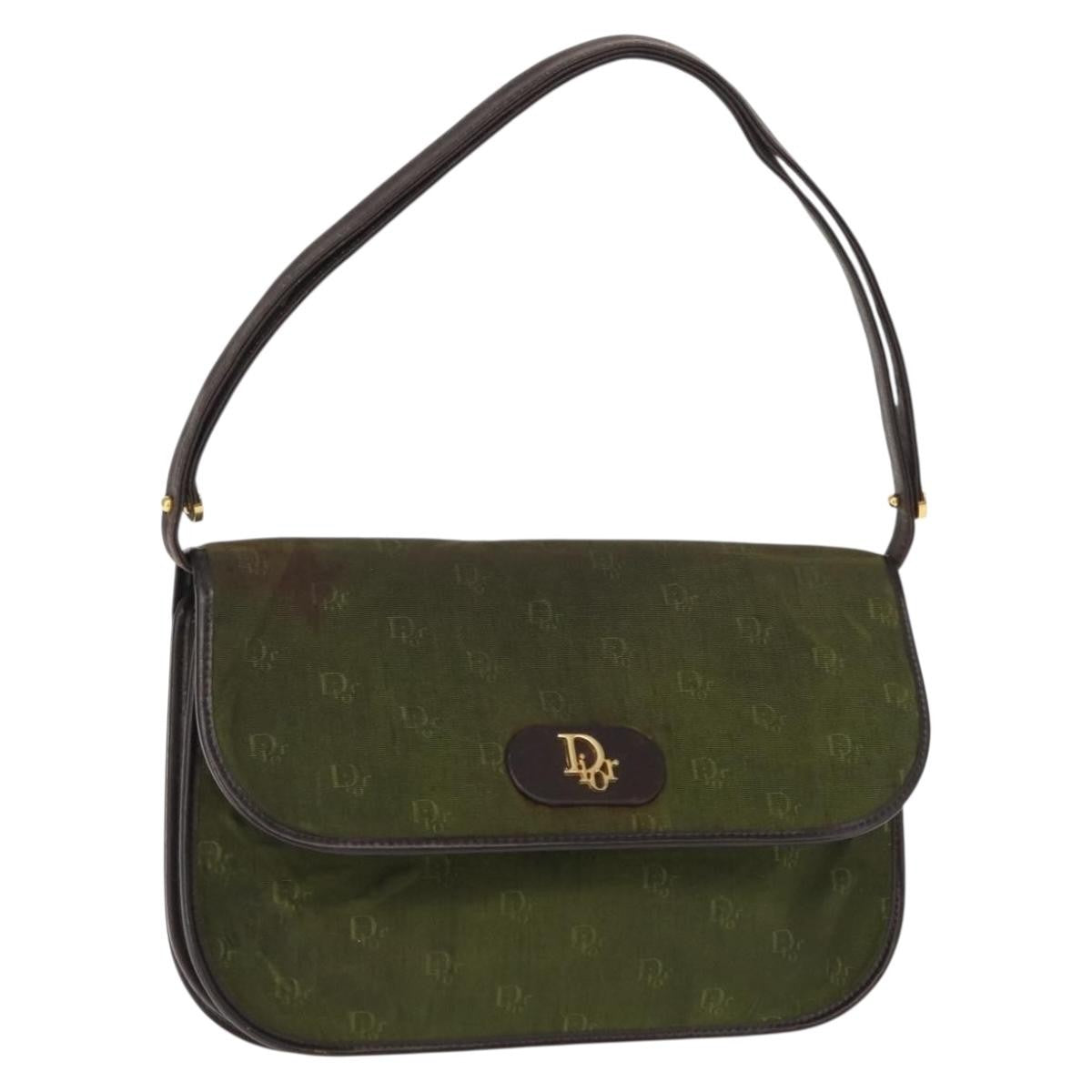 Dior Christian Dior Shoulder Bag Nylon Khaki Gold Authentic 151997