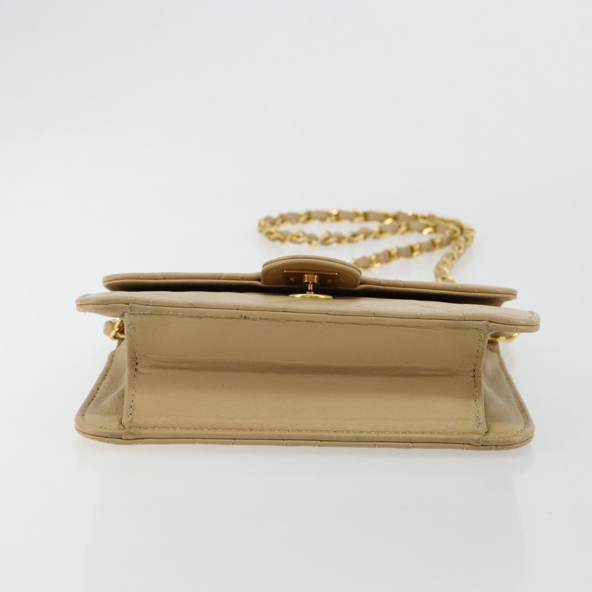 Chanel CHANEL Chain Shoulder Bag Lamb Skin Beige Gold CC Authentic mr2475V