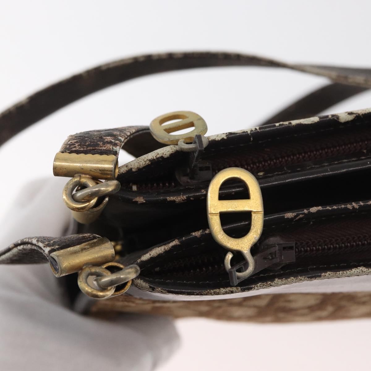 Dior Christian Dior Trotter Canvas Shoulder Bag Brown Gold Authentic 178153