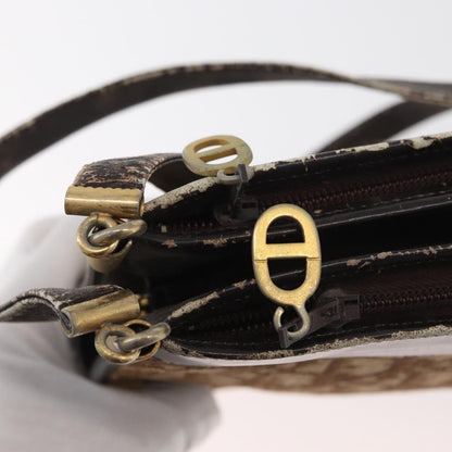 Dior Christian Dior Trotter Canvas Shoulder Bag Brown Gold Authentic 178153