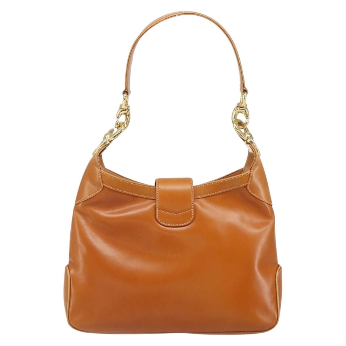 Celine CELINE Shoulder Bag Leather Brown Gold Authentic 166334