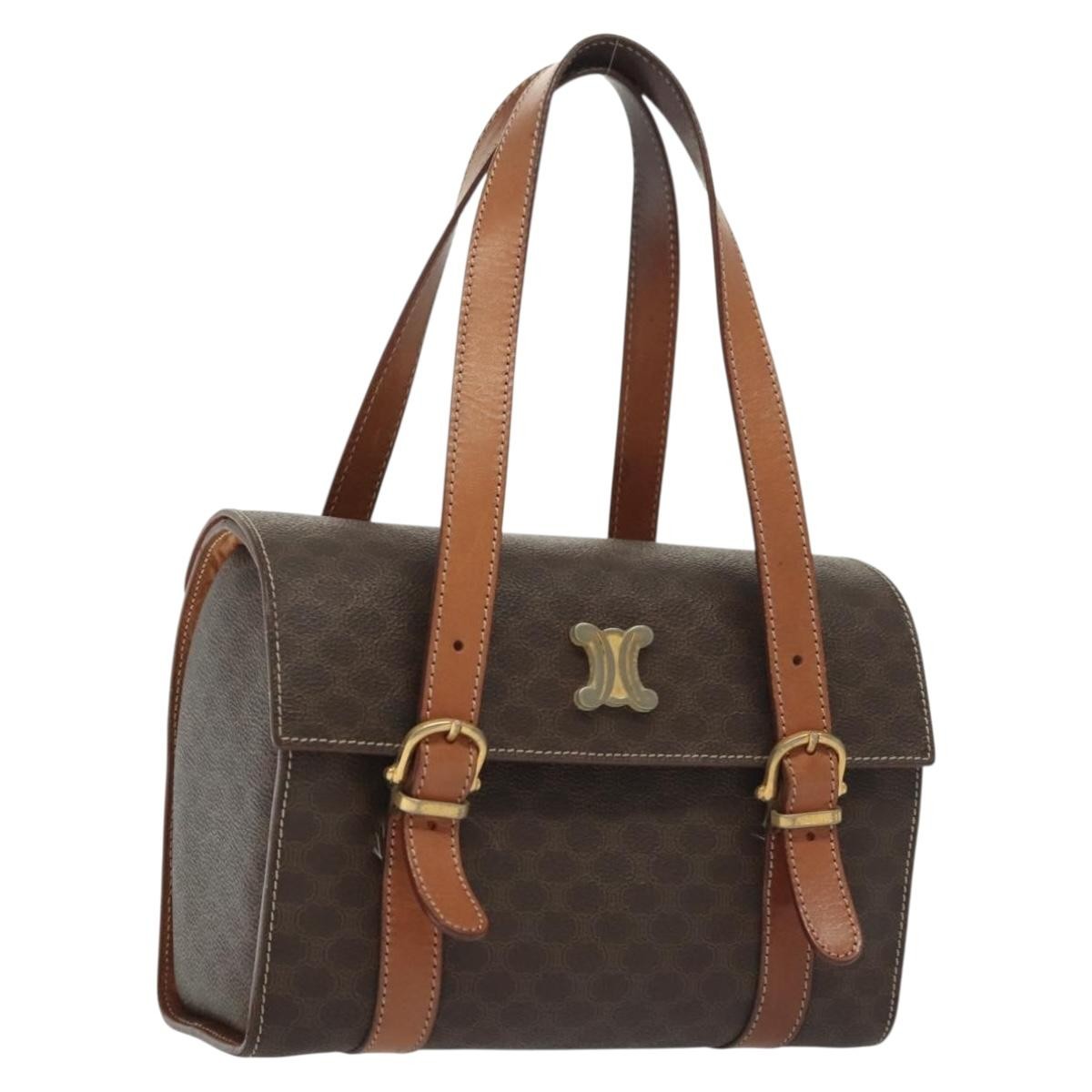Celine CELINE Macadam Canvas Hand Bag PVC Leather Brown Gold Authentic gh739