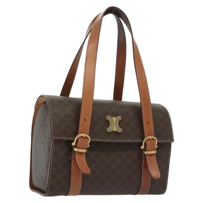 Celine CELINE Macadam Canvas Hand Bag PVC Leather Brown Gold Authentic gh739