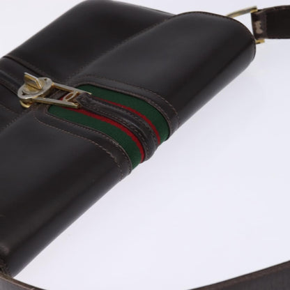 Gucci GUCCI Web Sherry Line Shoulder Bag Leather Dark Brown Gold Red Authentic ep11429